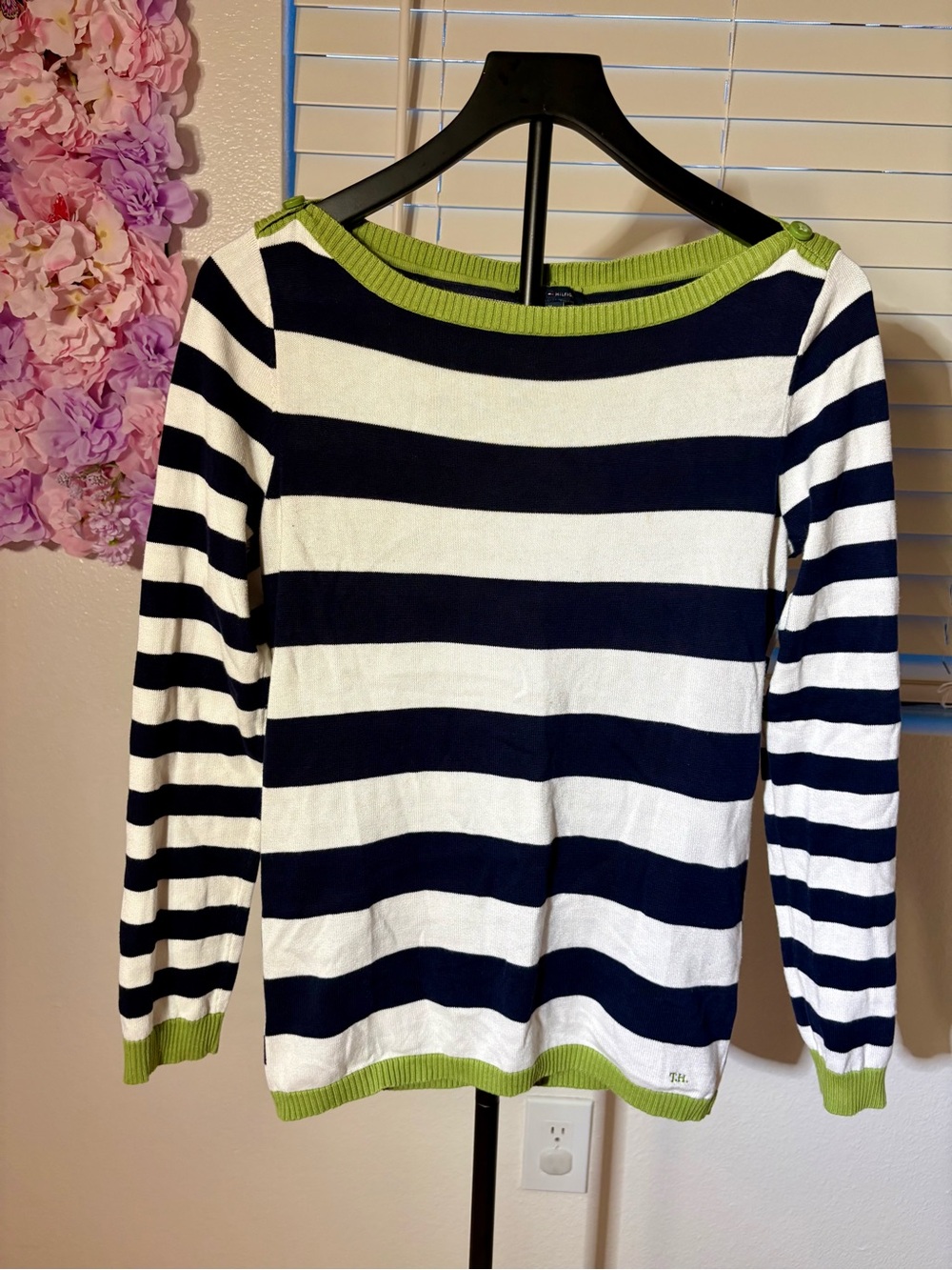 Tommy Hilfiger Women’s Medium Navy White Green Striped Sweater
